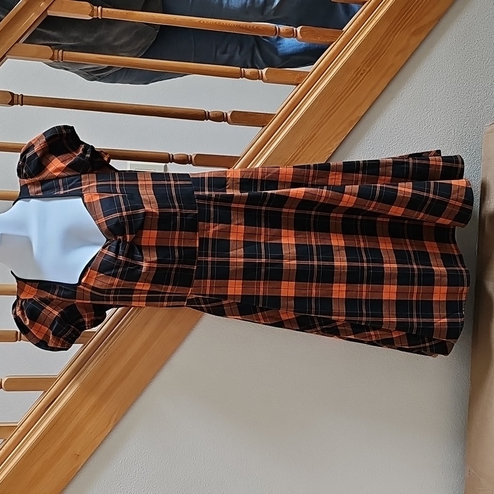 Orange and blackPlaid fit and flare Collectif vintage dress Sz Medium